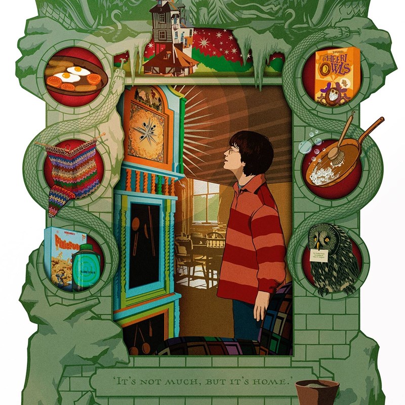 Carte postale Harry Potter par MinaLima - Horloge Weasley