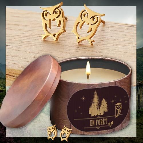Bougie Pitchounet "En Forêt" + boucles d'oreilles