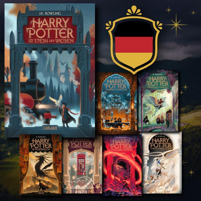 7 tomes Harry Potter ALLEMANDS 25 ans - Couvertures par George Caltsoudas