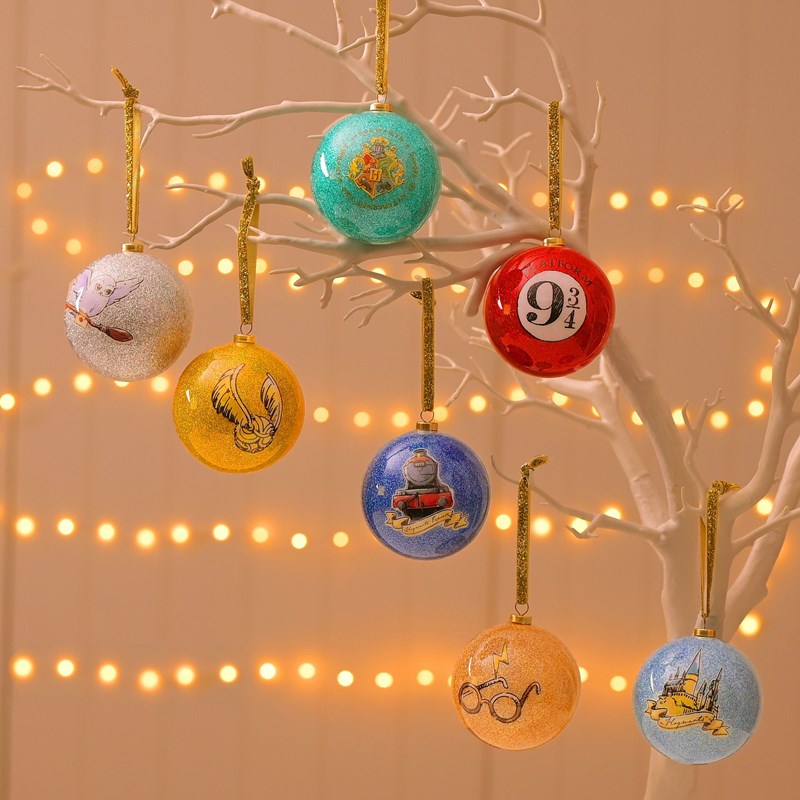 Lot de 7 boules de Noël Harry Potter pailletées
