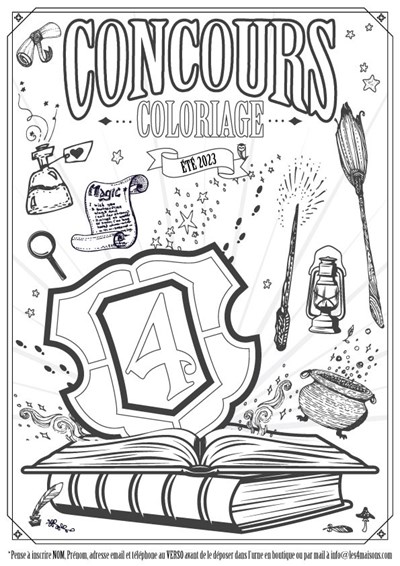 concours-coloriage-été-2023-boutique-harry-potter-les-4-maisons-liege